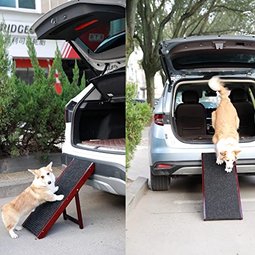 Portable Pet Ramp with Non-Slip Surface, 4 Levels Height Adjustable Wooden Dog Ramp C211