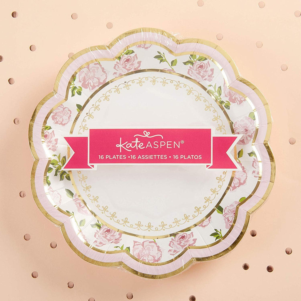 32 Pcs 7 Inch Pink Floral Paper Plates N366032