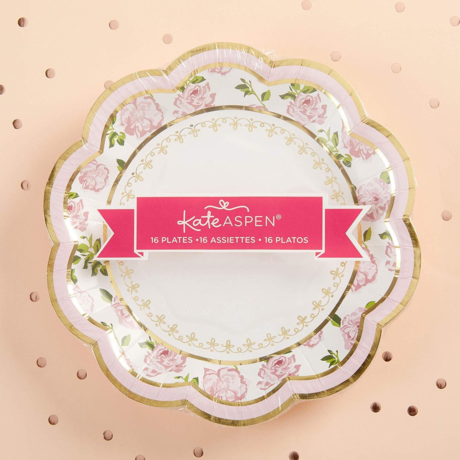 32 Pcs 7 Inch Pink Floral Paper Plates N366032