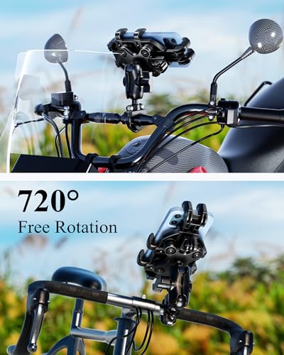 Motorcycle Phone Holder with Vibration Dampener, Adjustable Handlebar Cradle Fit 5.4''-7.2'' Smartphone A167