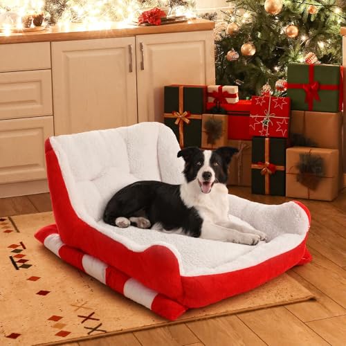 Red White 24x15x11 Inch Plush Synthetic Fur Christmas Dog Bed K9151