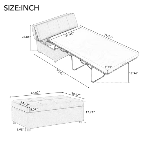 Twin Size Leather Folding Ottoman Sleeper Chair Bed K759379