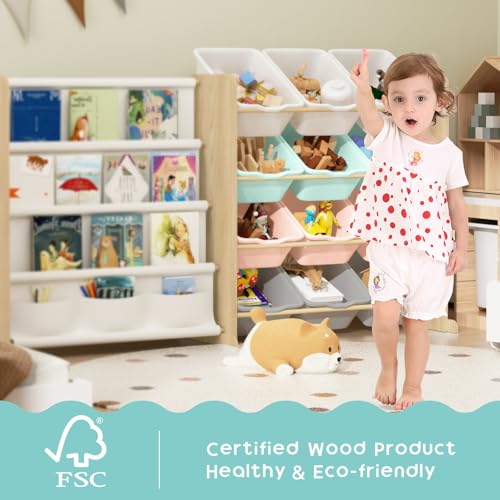 White 12 Bin Toy Storage Organizer with Bookshelf V836