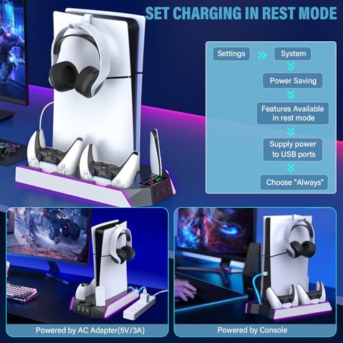 PS5 Stand and Cooling Station with Dual Controller Charging Station, White Z76126