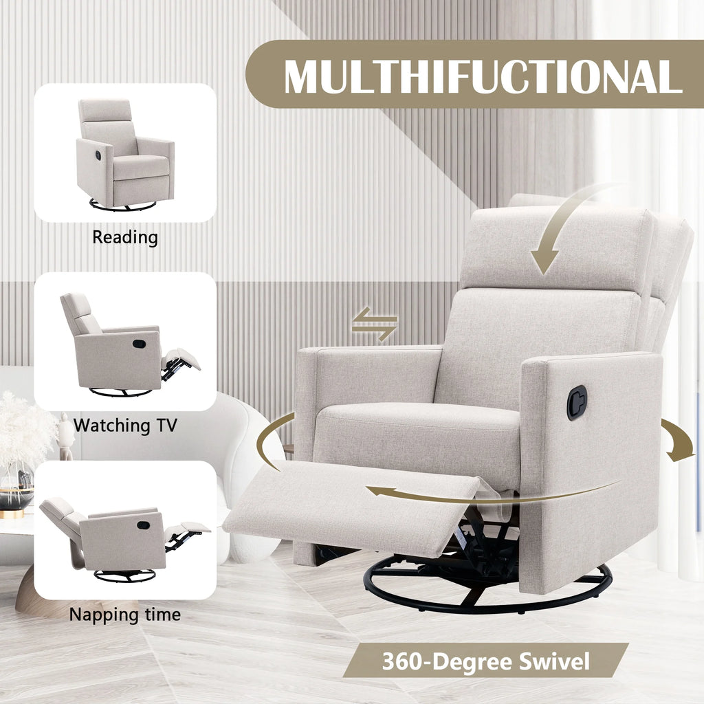 Tan Upholstered Fabric Swivel Rocker Recliner Chair S79977