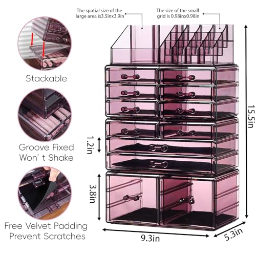 Clear Acrylic Makeup Organizer with 11 Drawers, Set of 4 N99657