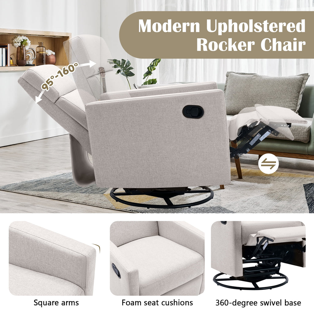 Tan Upholstered Fabric Swivel Rocker Recliner Chair S79977