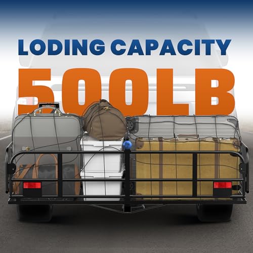 500 Lbs Folding Hitch Mount Cargo Carrier, 2" Hitch Receiver, 60" x 24" x 14" Size M419