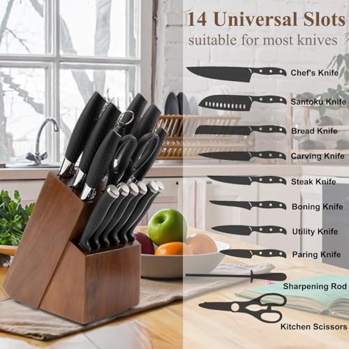 Black Wood Bamboo 14 Slot Universal Knife Block Holder U568377