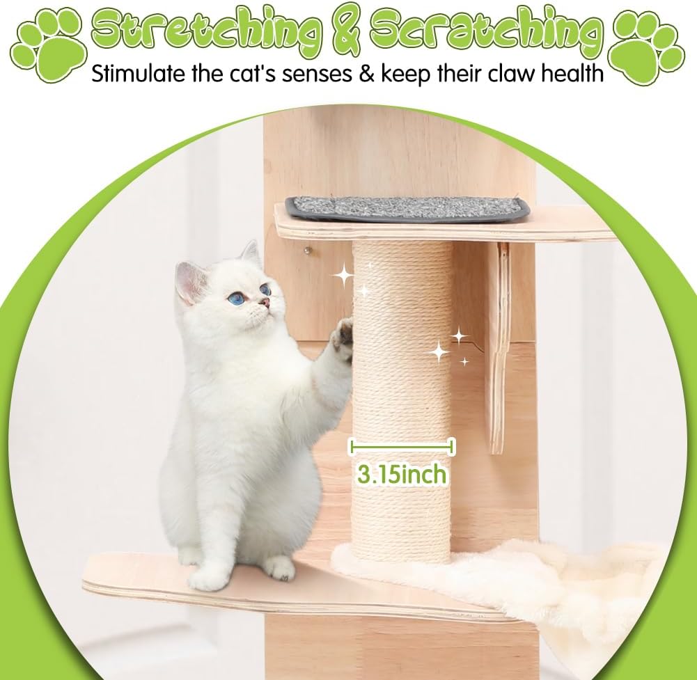 4-Tier Door Hanging Cat Tree with Scratching Post and Hammock G317251