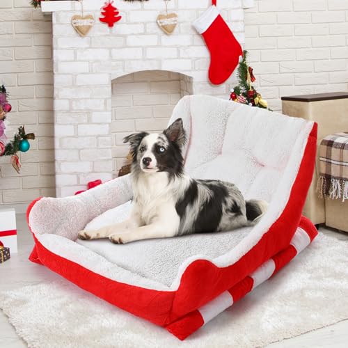 Red White 24x15x11 Inch Plush Synthetic Fur Christmas Dog Bed K9151