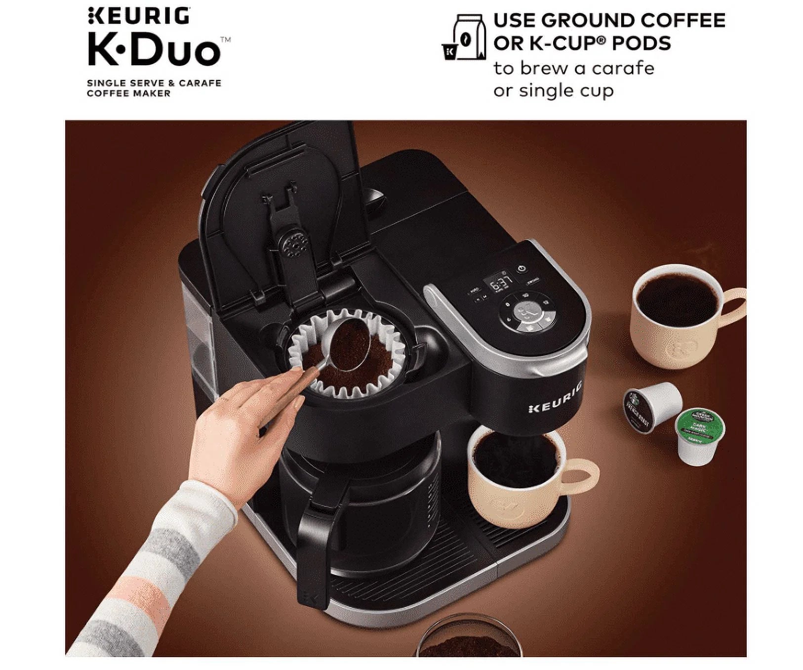 Black Single Serve and 12-Cup Carafe Drip Coffee Brewer T9388