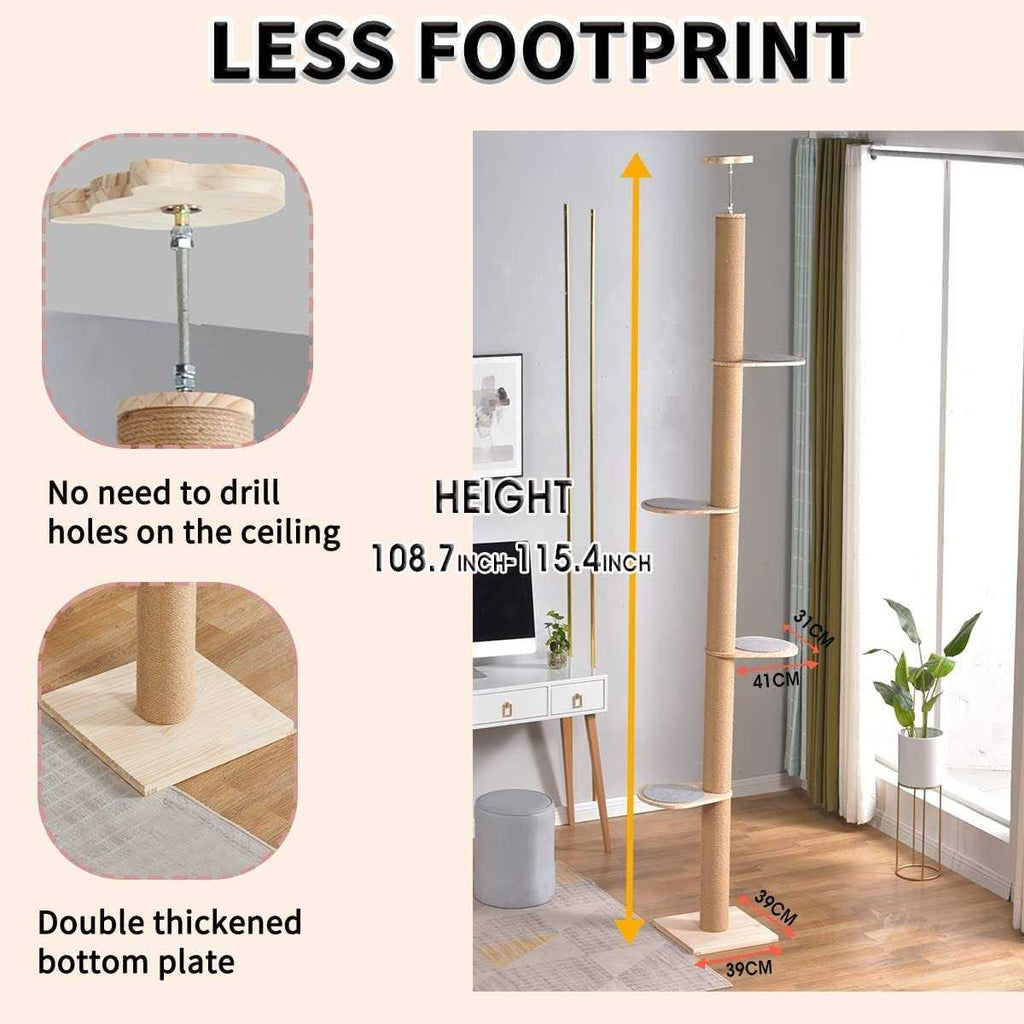 Floor-to-Ceiling Cat Tree with Natural Sisal Rope Scratching Post J956090