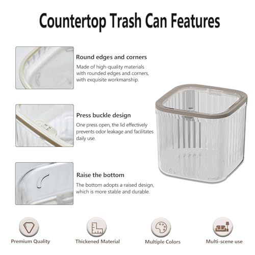 Mini Trash Can with Lid Transparent 0.35 Gallons Small Waste Basket Y913