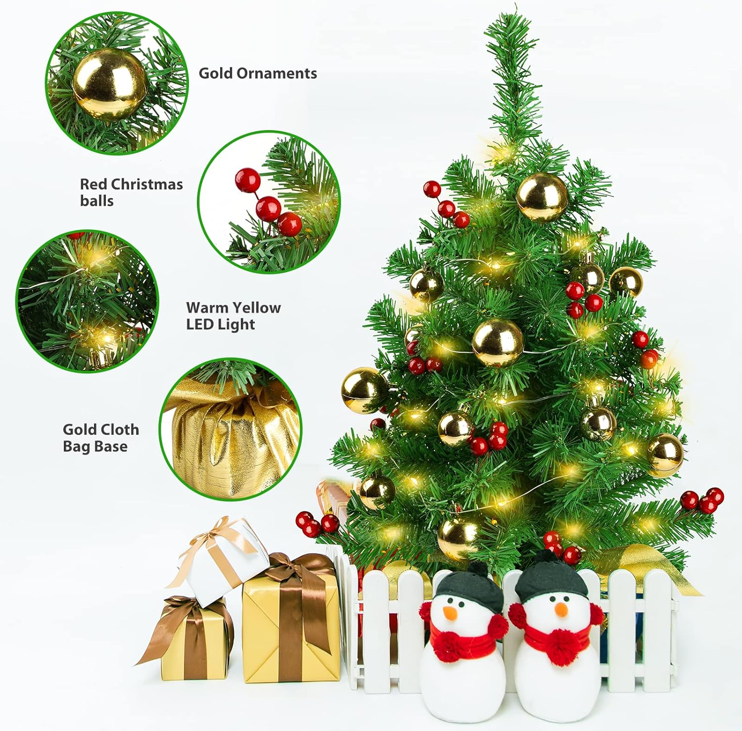 22inch Prelit Mini Artificial Christmas Tree with Warm Yellow LED Lights C722184