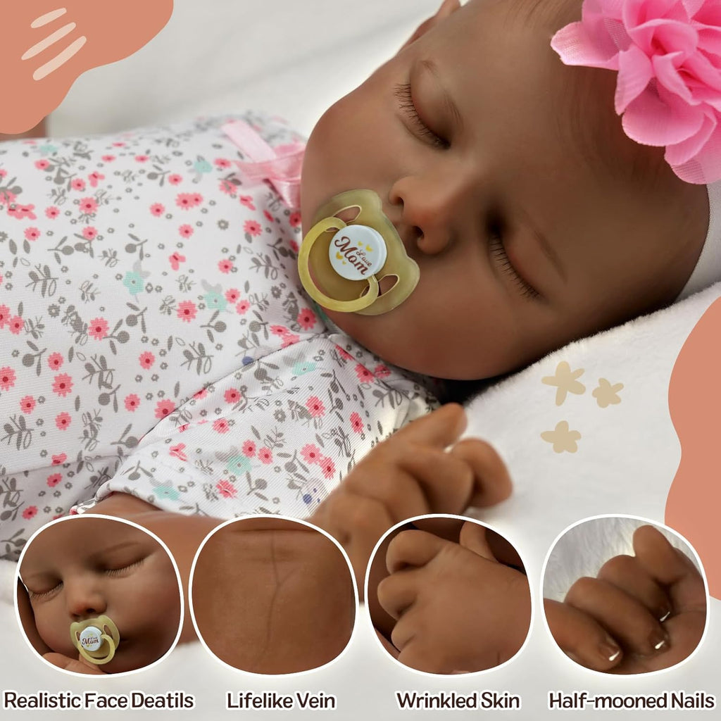 17-Inch Black Reborn Baby Dolls with Feeding Kit D168
