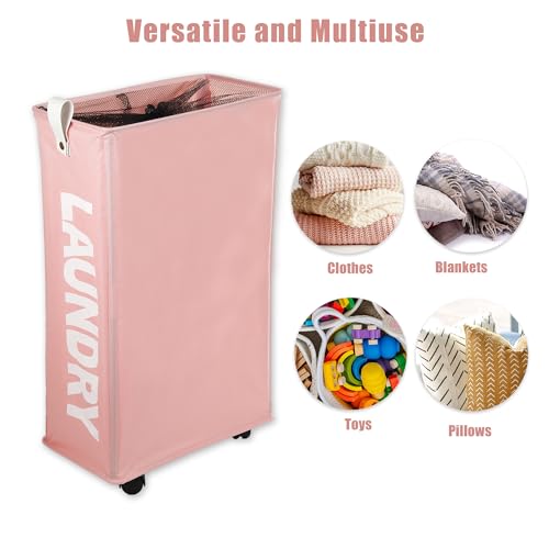 Green 55L Slim Rolling Laundry Basket with Wheels J900