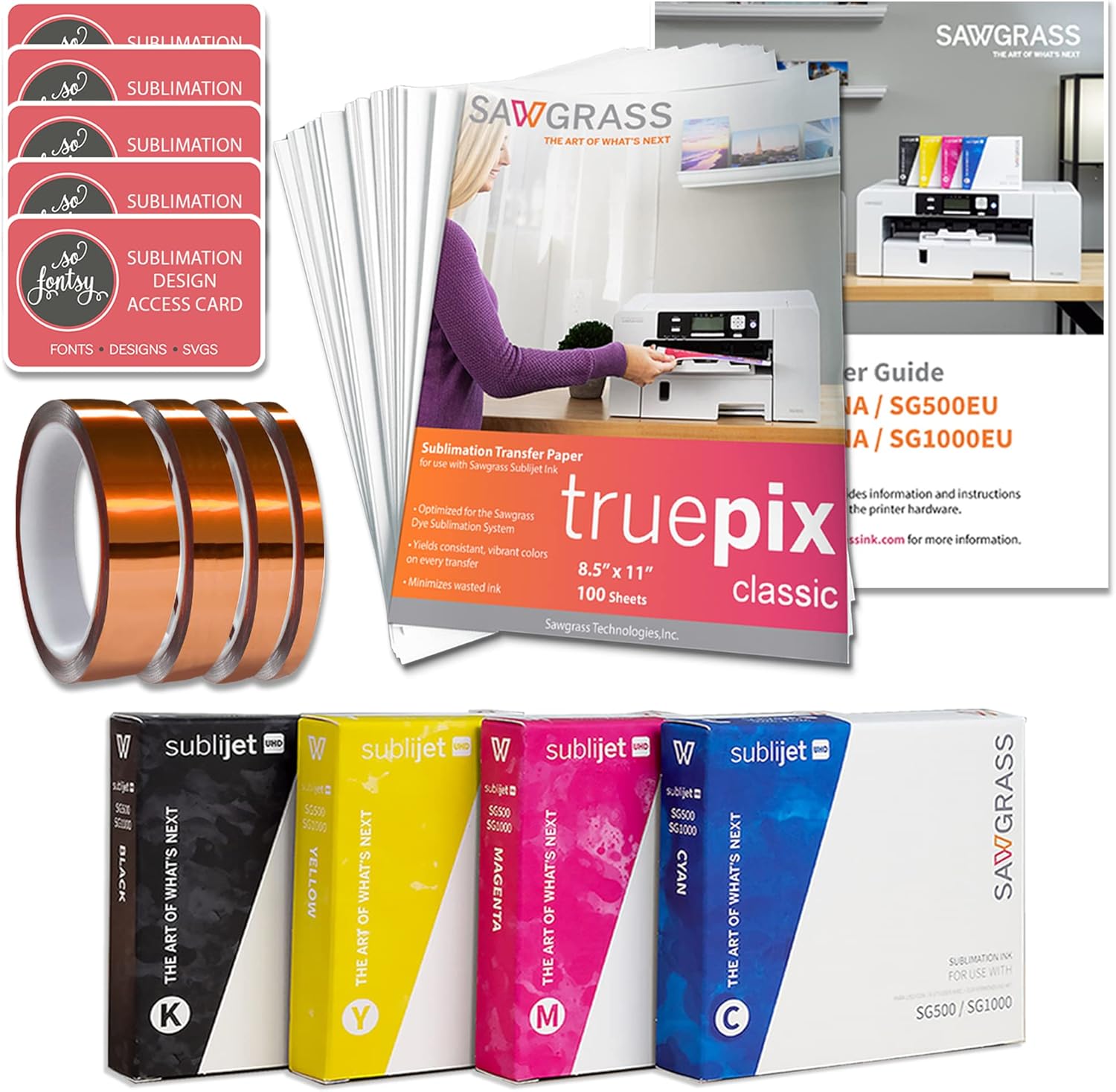 Sublimation Printer Starter Bundle with Inks, Mug Heat Press, Sublimation Paper, Tape, Blanks, Designs and Accessories Y781