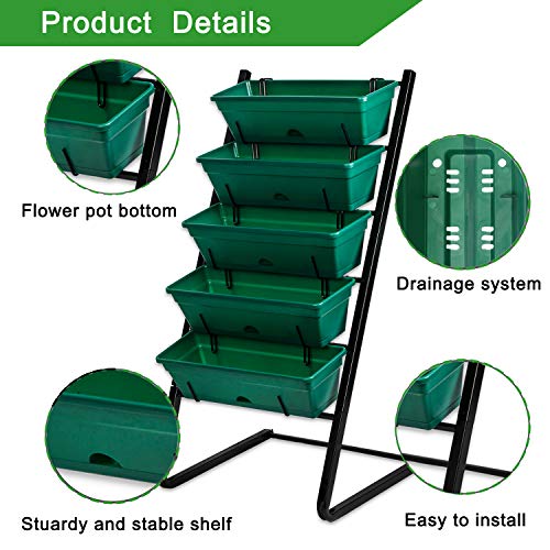Vertical Garden Herb Raised Bed 4.5FT Freestanding Elevated Planters with 5 Container Boxes (Black) T482