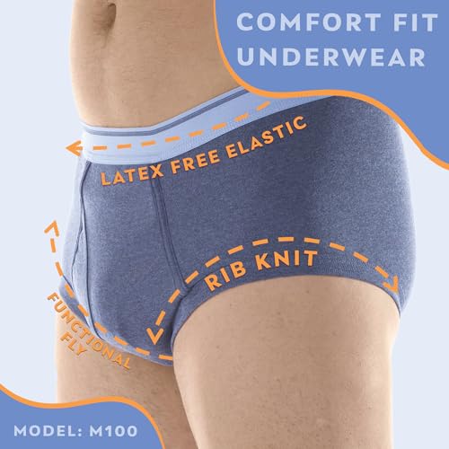 Reusable Washable Men's Incontinence Briefs (Pack of 6) (Gray) (L) (Waist 38-40) N5518