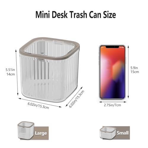 Mini Trash Can with Lid Transparent 0.35 Gallons Small Waste Basket Y913