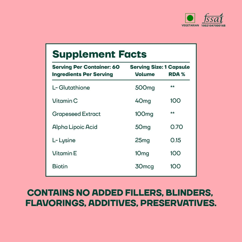 L Glutathione 1000mg 60 Veg Caps with Vitamin C, Biotin K39007