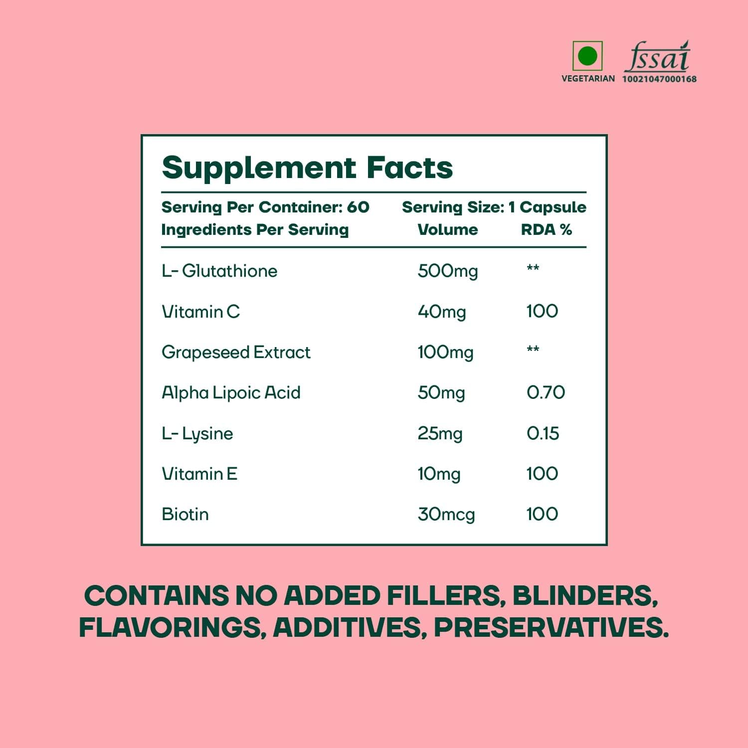 L Glutathione 1000mg 60 Veg Caps with Vitamin C, Biotin K39007