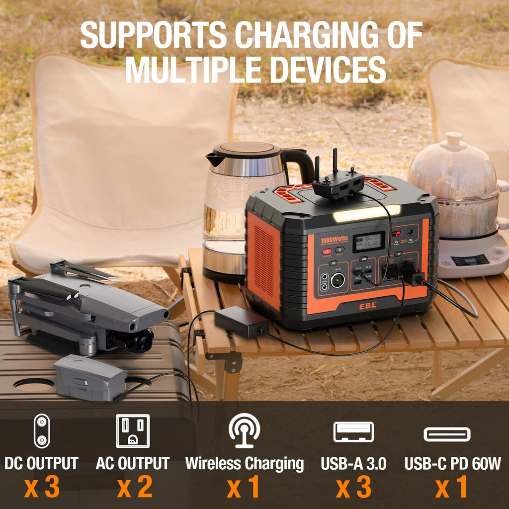 2Packs Portable Power Station 1000W Solar Generator 270000mAh Waterproof I935