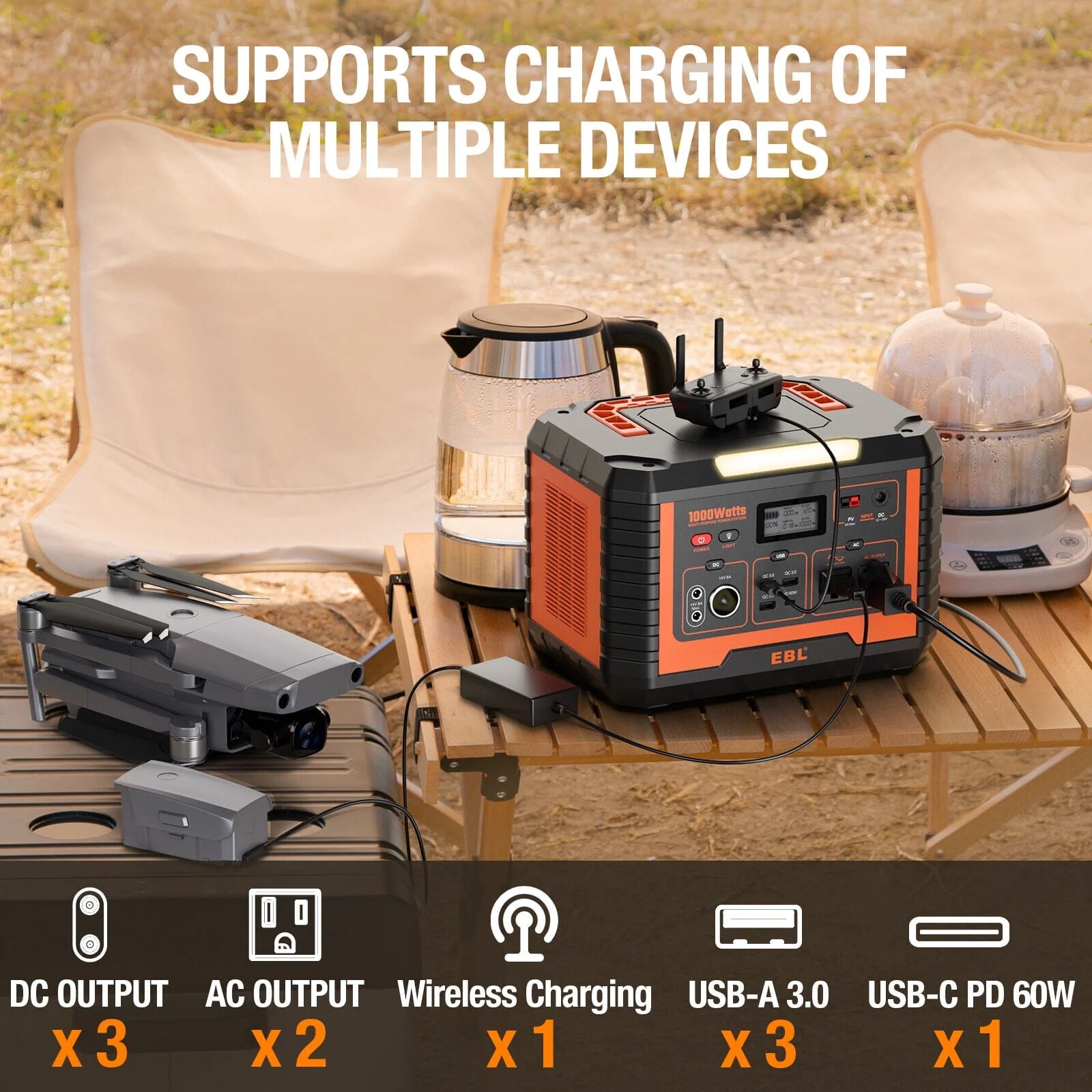 2Packs Portable Power Station 1000W Solar Generator 270000mAh Waterproof I935