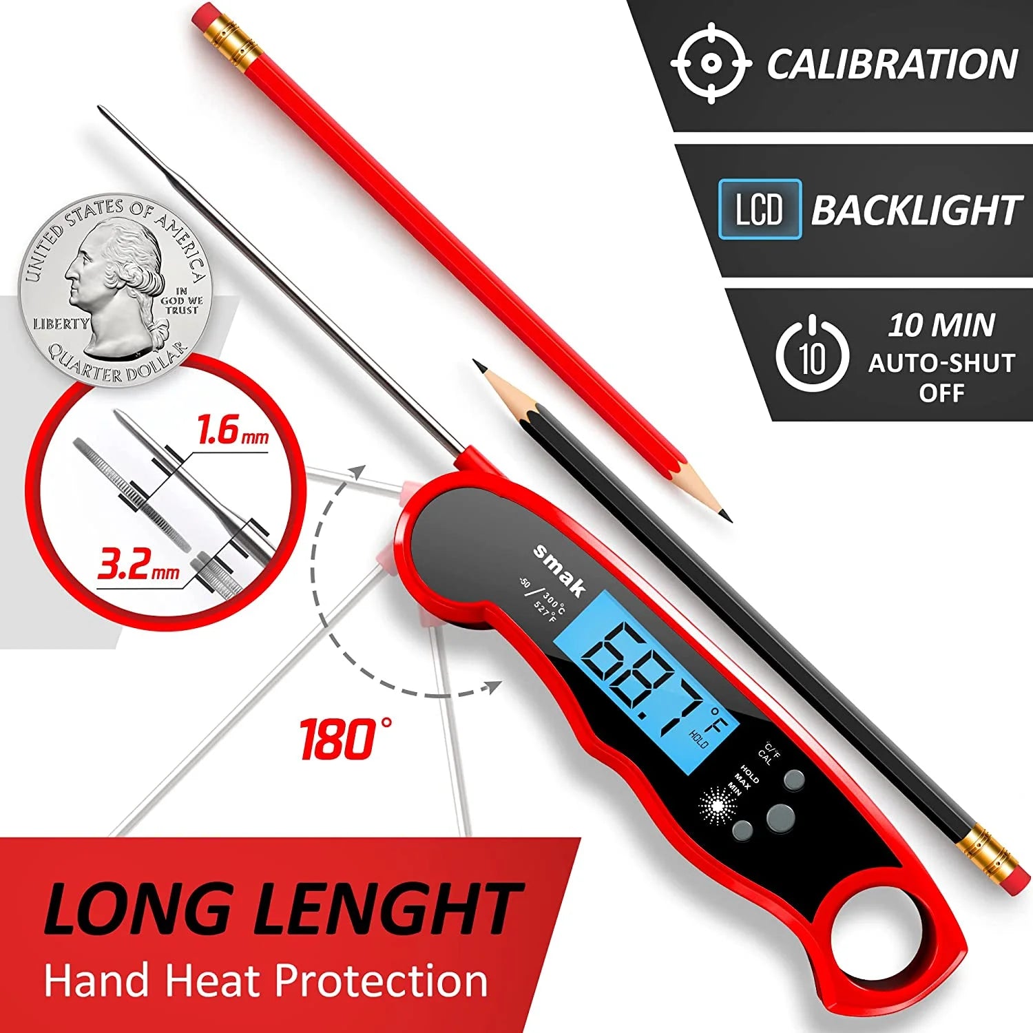 Plum Instant Read Meat Thermometer with Backlight LCD U1732