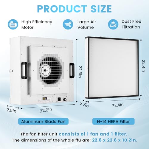 Laminar Flow Hood with H-14 HEPA Filter, 22.6x22.6in, 110V G954780