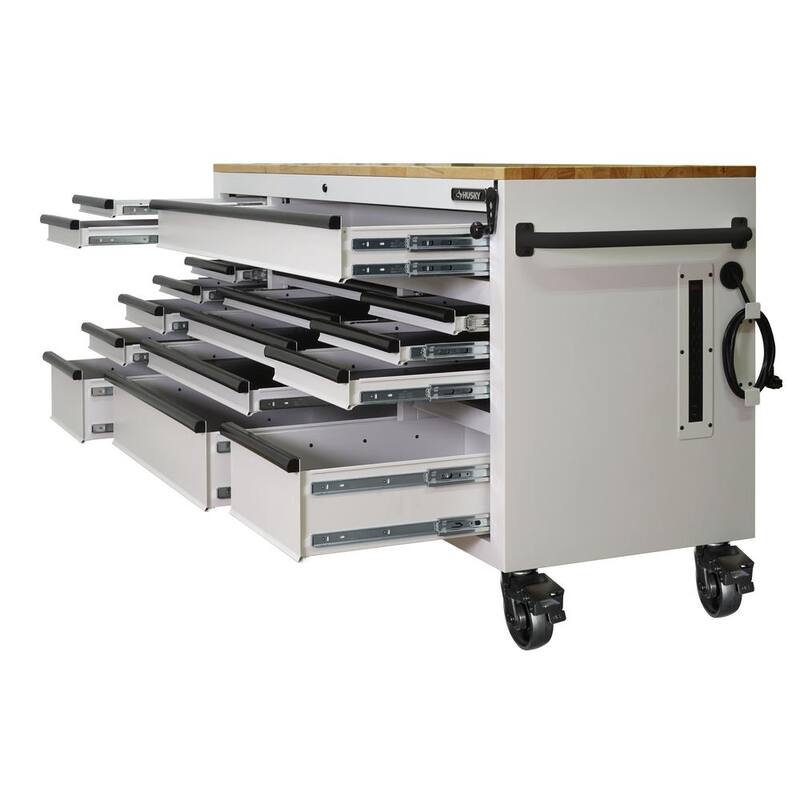 72 in. W Heavy Duty Matte White Mobile Workbench Cabinet with Wood Top H105