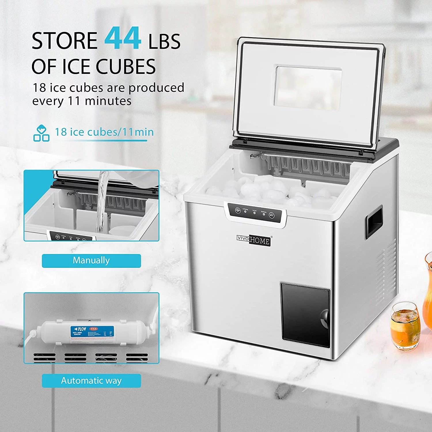 2 in 1 Countertop Ice Maker & Ice Shaver Machine, 33lbs/Day C72017
