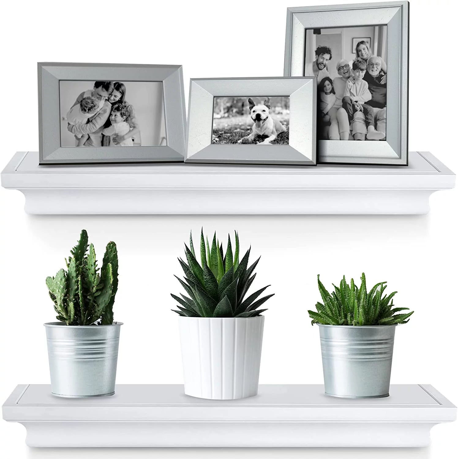 White Wood Floating Wall Shelves Set of 2 U7939