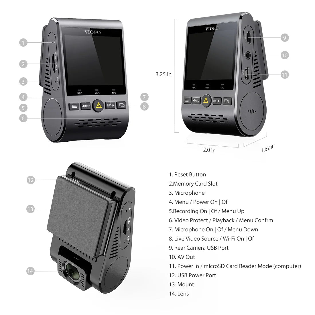 2K 1440P 60FPS + 1080P 30FPS Dashcam Front and Rear T1040