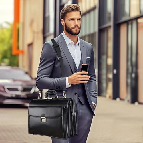 Leather Briefcase with Lock Attache Case 15.6 Inch Laptop Doctor Bag R615