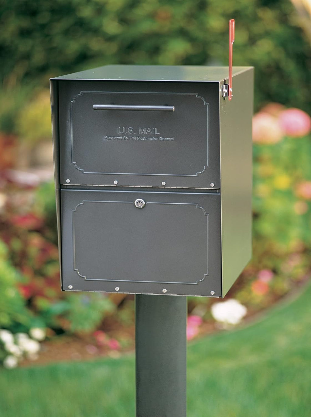 Graphite Bronze Stainless Steel Locking Post Mount Parcel Mailbox L291