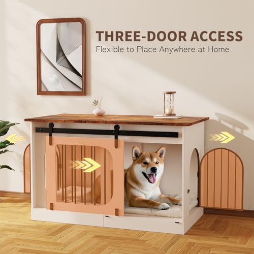 White Wooden Dog Kennel with Cushion C9025
