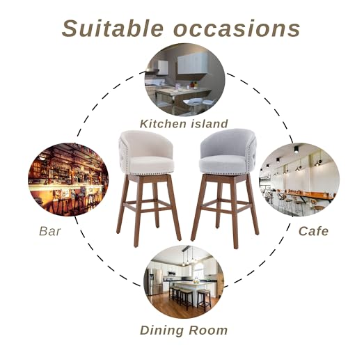 Swivel Bar Stool Set of 2, Grey, Linen, Wood Base H2336