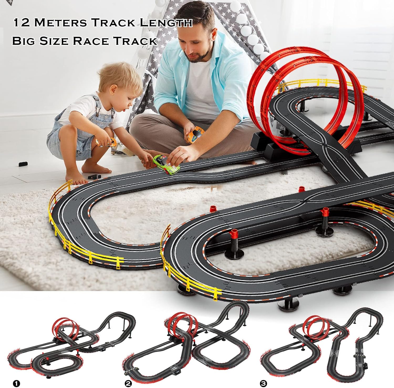 Electric Powered Slot Car Race Track Set with Four Cars J388288