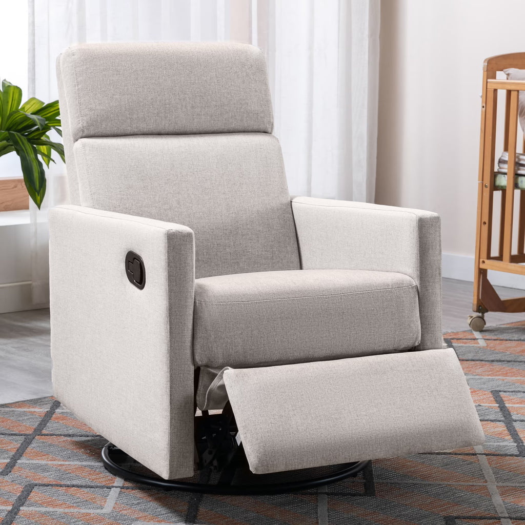 Tan Upholstered Fabric Swivel Rocker Recliner Chair S79977
