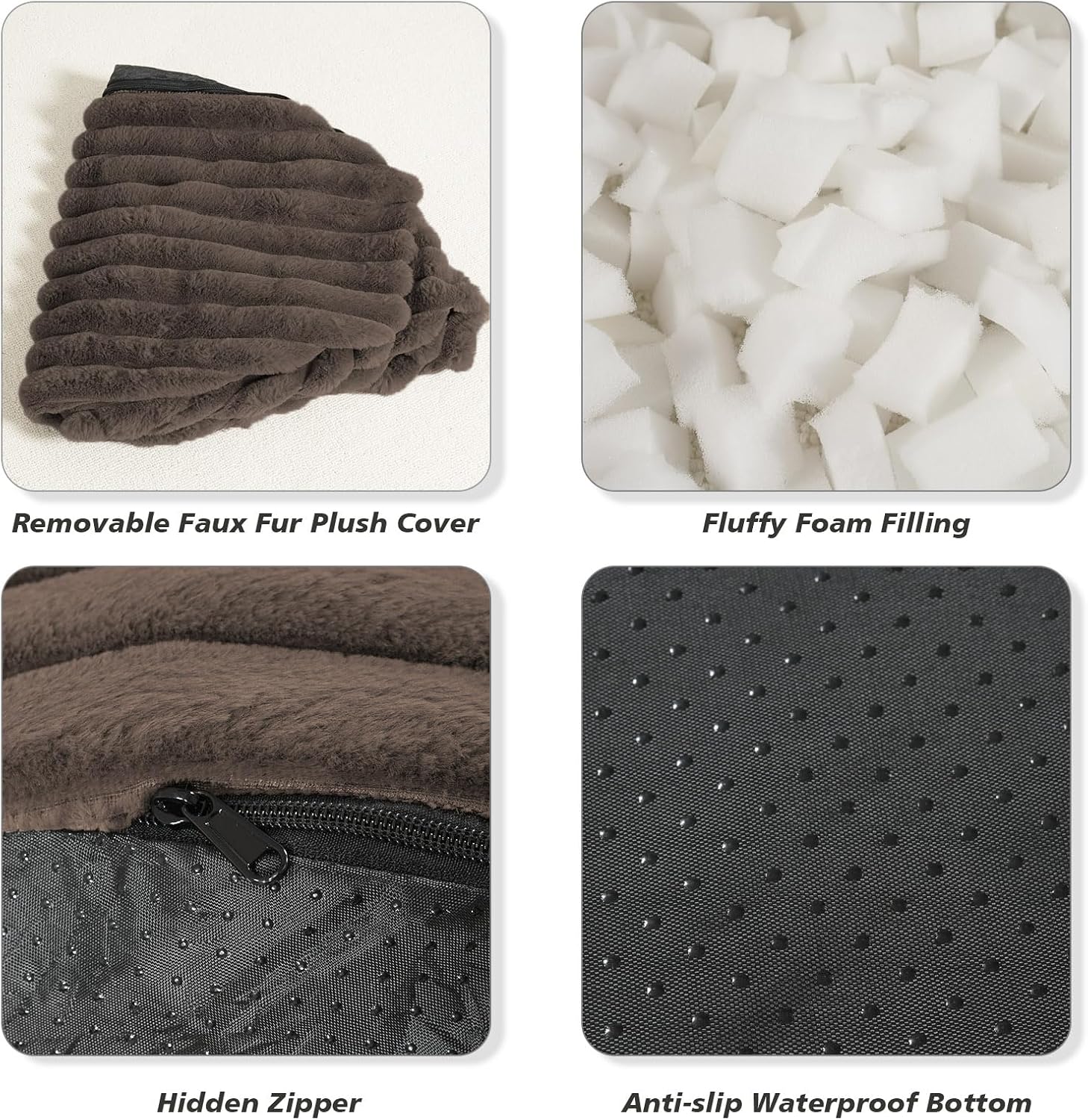 Brown Faux Fur Pouf Ottoman 20 x 15 Inch D992