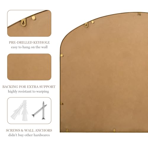 Large Arch Wall Mirror with Beaded Frame, Antique Gold V7254