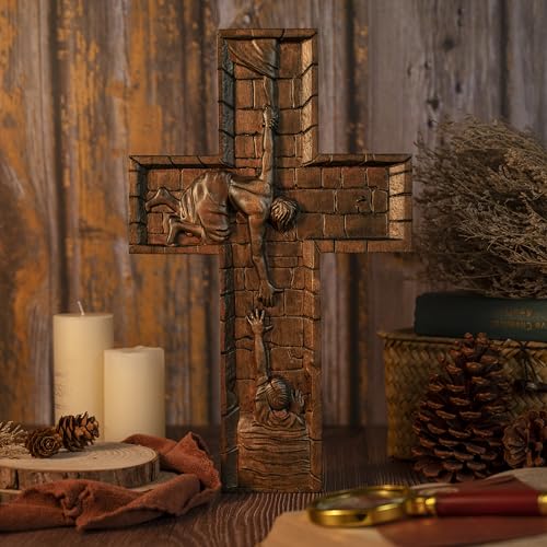 14 Inch Wooden Wall Cross with Hook T190