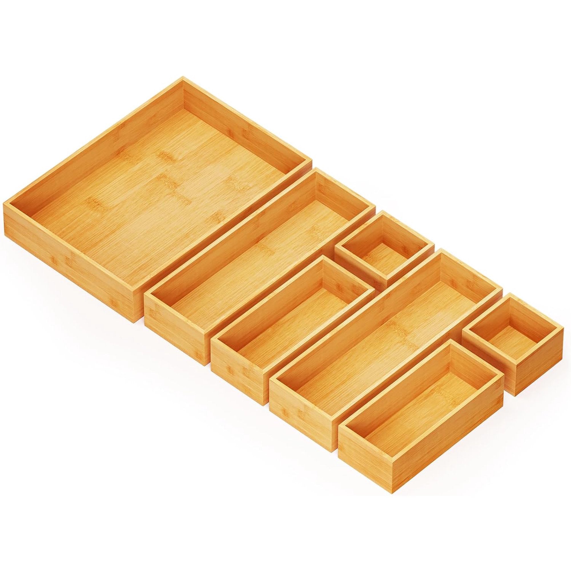 7-Piece Bamboo Drawer Organizer Storage Boxes Set O46858