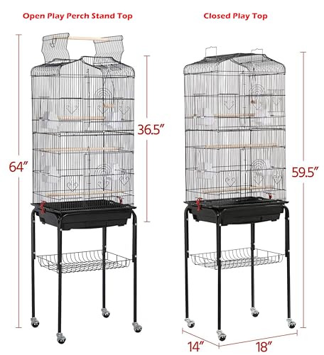 66-Inch Open Top Flight Bird Cage with Removable Rolling Stand F754