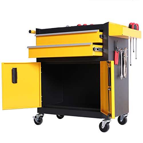 Black Steel Rolling Tool Chest with Lockable Doors J206