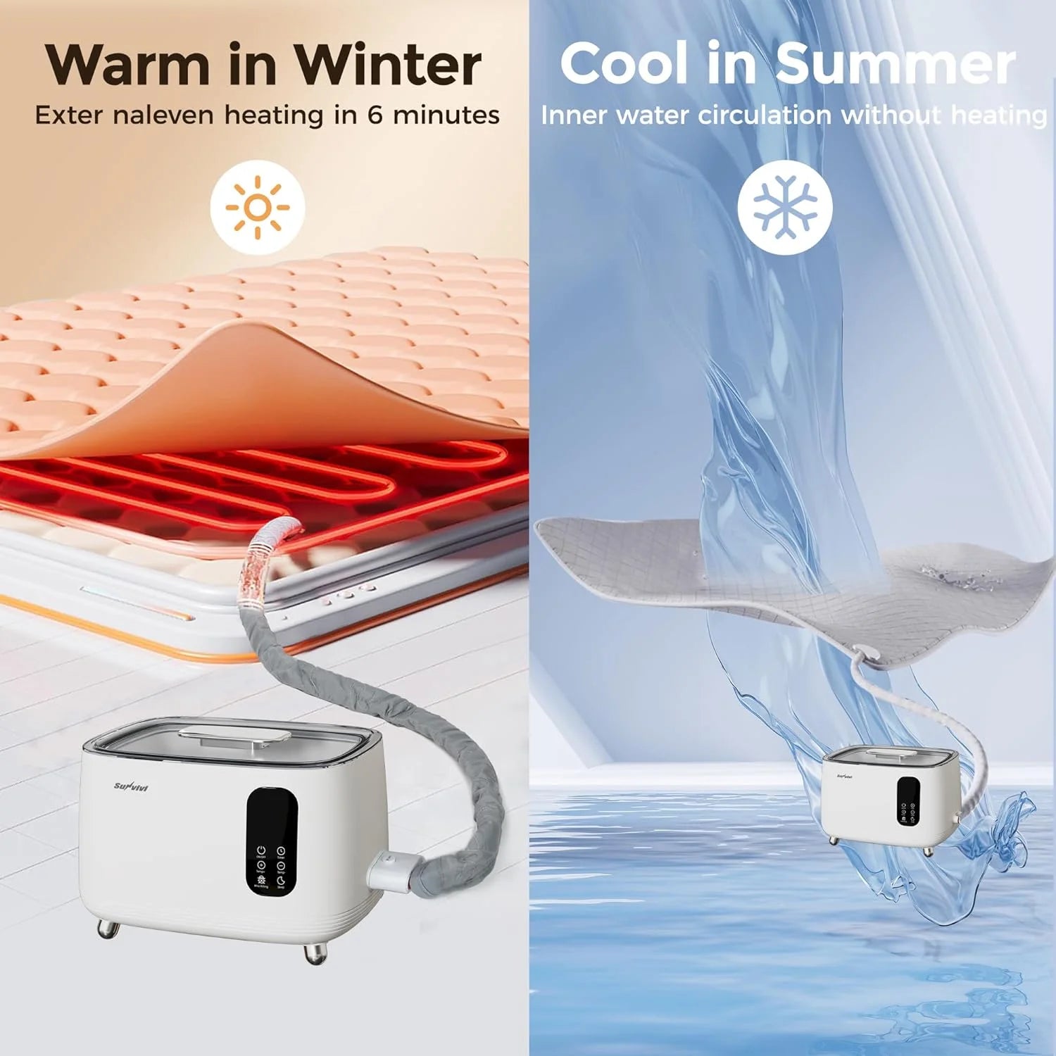 Water Heated Mattress Pad, 77" x 69", Non-Electric, Machine Washable M384