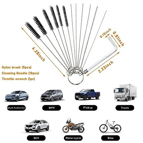 5 Nylon Brushes + 10 Cleaning Needles + 1 Throttle Wrench Carburetor Cleaner Tool Kit C1507