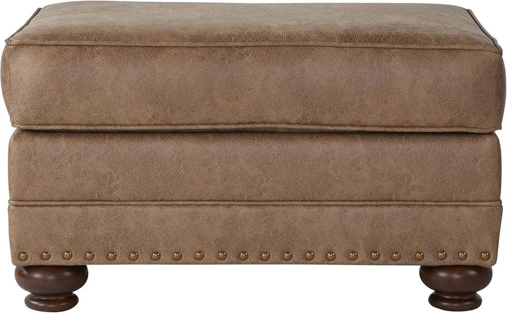 Faux Leather Ottoman with Antique Bronze Nailheads in Jetson Ginger T83470